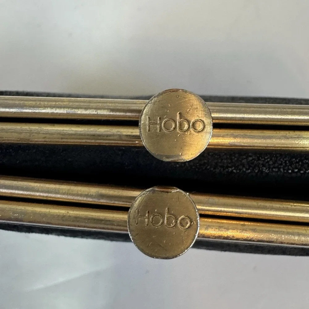Hobo The Original Leather Lauren Double Frame Clutch Wallet Black Textured VTG